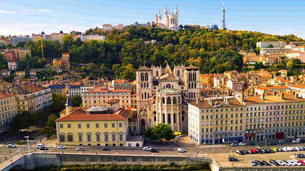 view from drone of cathedral of saint