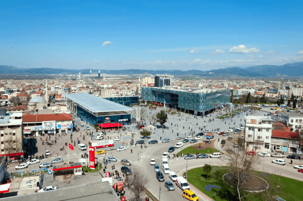 view from kent meydani the shopping center in central district of bursa turkey