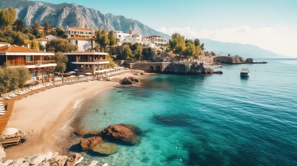 view of sea and beach cirali kemer antalya turkey mountains