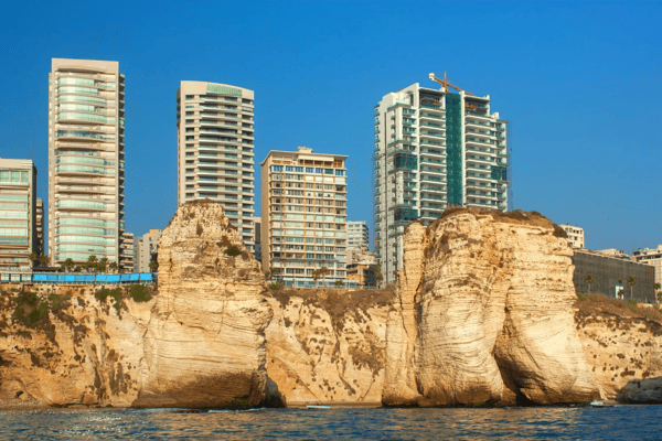 view of the raouche district in beirut lebanon is a residential and commercial neighborhood