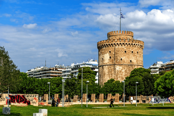 view of white tower in city of thessaloniki