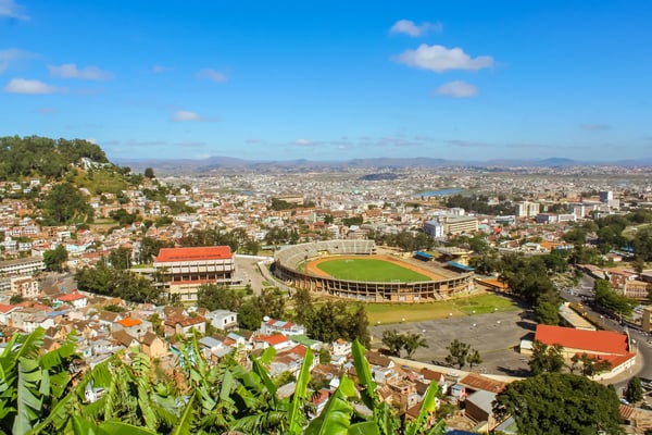 view on the city and the mahamasina stadium of antananarivo madagasca