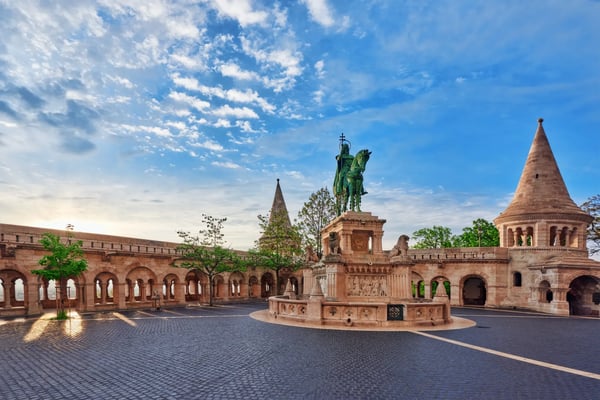 view on the old fisherman bastion in budapest statue saint istvan