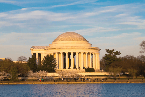 washington dc usa jefferson memorial during cherry blossom festival 