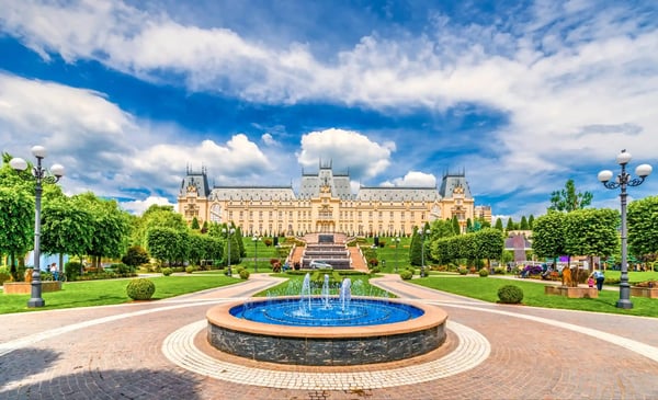 water fountain in central square in Iasi town 