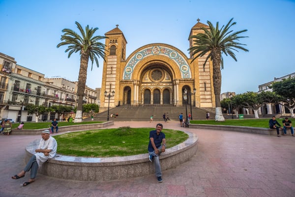 western traveler in the cathedral of the sacred heart in oran algeri 