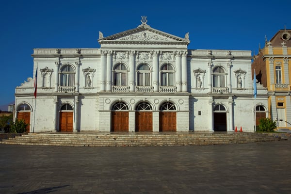 white classical style theatre Pacific coast of Chile