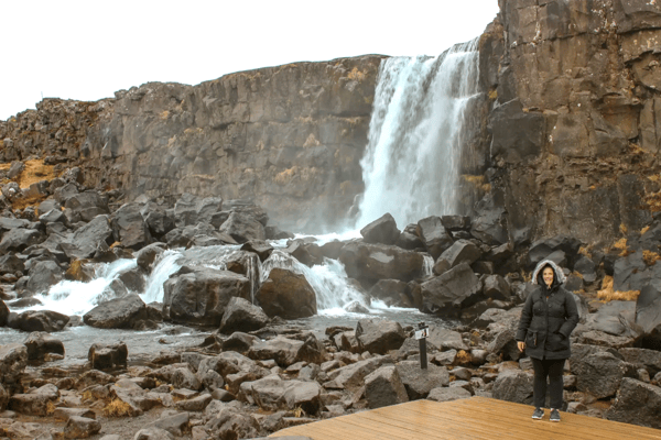women at thingvellir national park