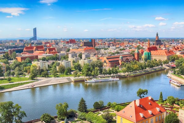 wroclaw poland and cathedral island ostrow tumski poland
