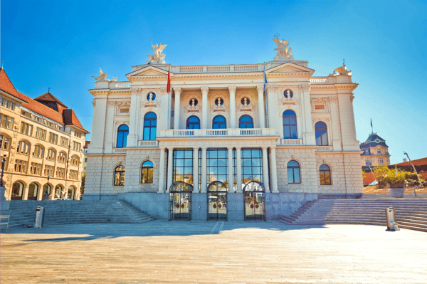 zurich opera house and sechselautenplatz town square view largest city in switzerland 