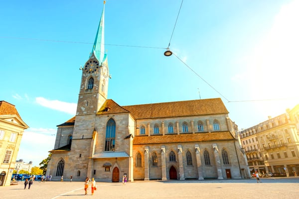 zurich switzerland view on fraumunster church in the old town of zurich city