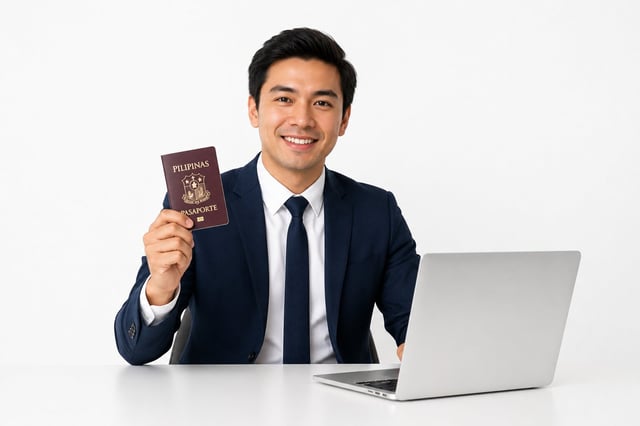 A Filipino businessman holding his passport