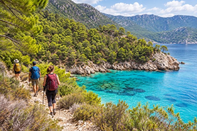 A Group Of Tourists Hiking At Lycian Way Turkey