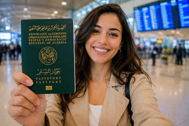 A Woman Holding A Algeria Passport