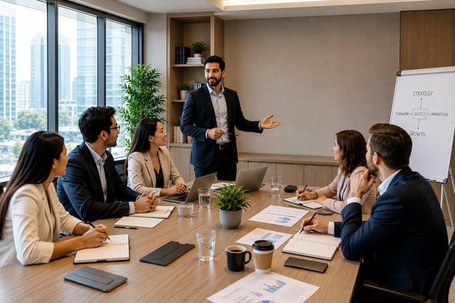 Business Professionals Attending A Corporate Meeting