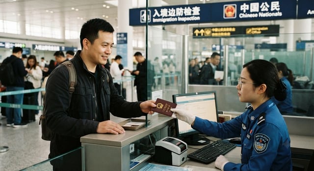 Chinese National Giving Passport For Immigration Check