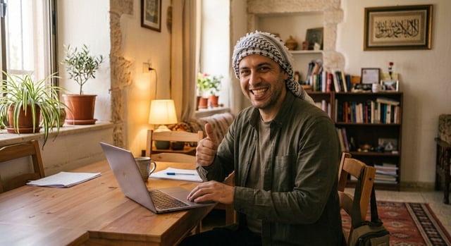 Palestinian Man With His Laptop