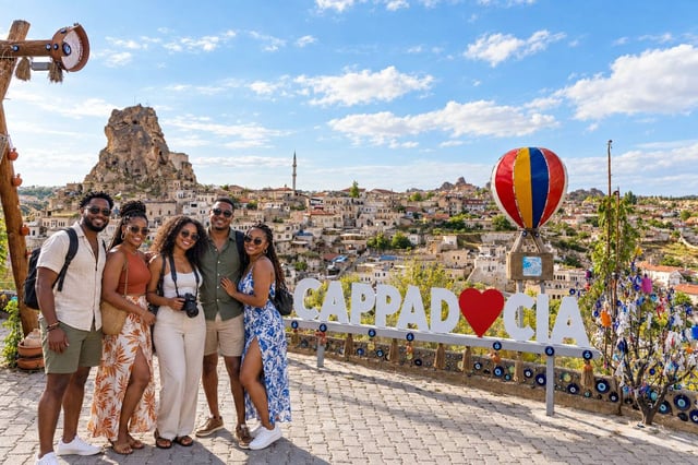 Saint Lucians at Ortahisar Castle viewpoint in Cappadocia