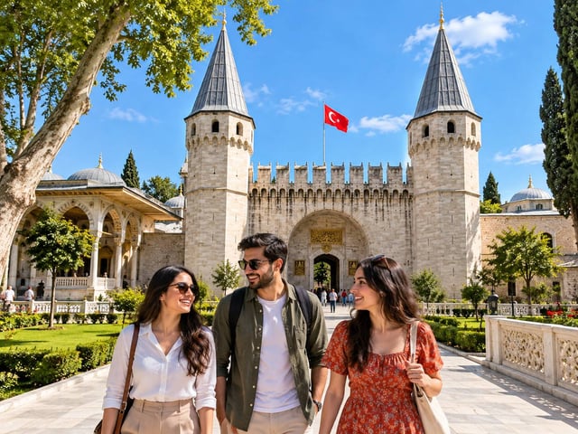 Three Friends Visiting Topkapi Palace Istanbul