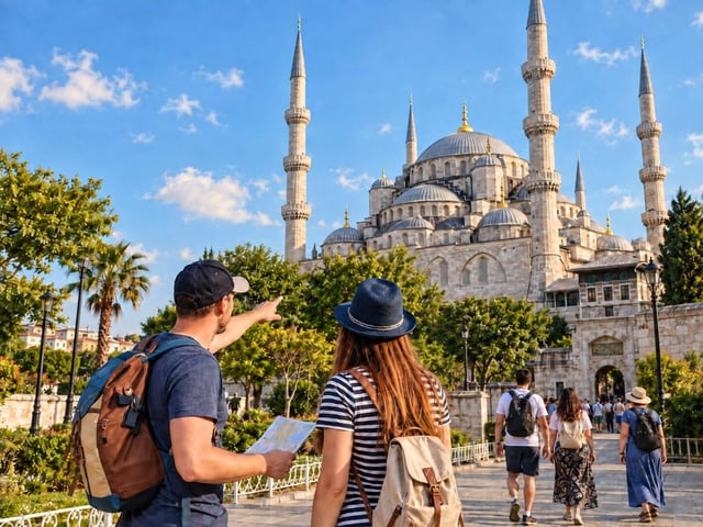 Tourist At Blue Mosque Turkey