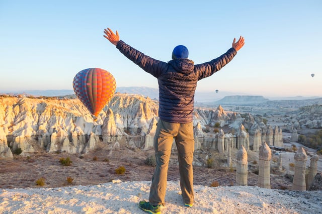 Tourist In Famous Touristic Place Cappadocia Turkey