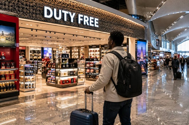 Traveller Entering An Turkey Airport Duty Free Shop