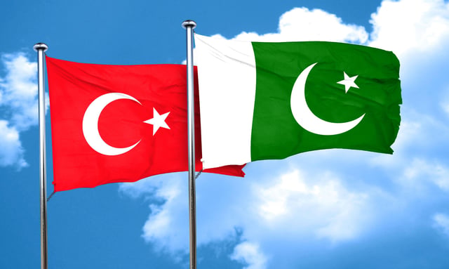 Turkey and Pakistan flags waving together