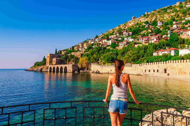 Woman at Kizil Kule Tower in Alanya