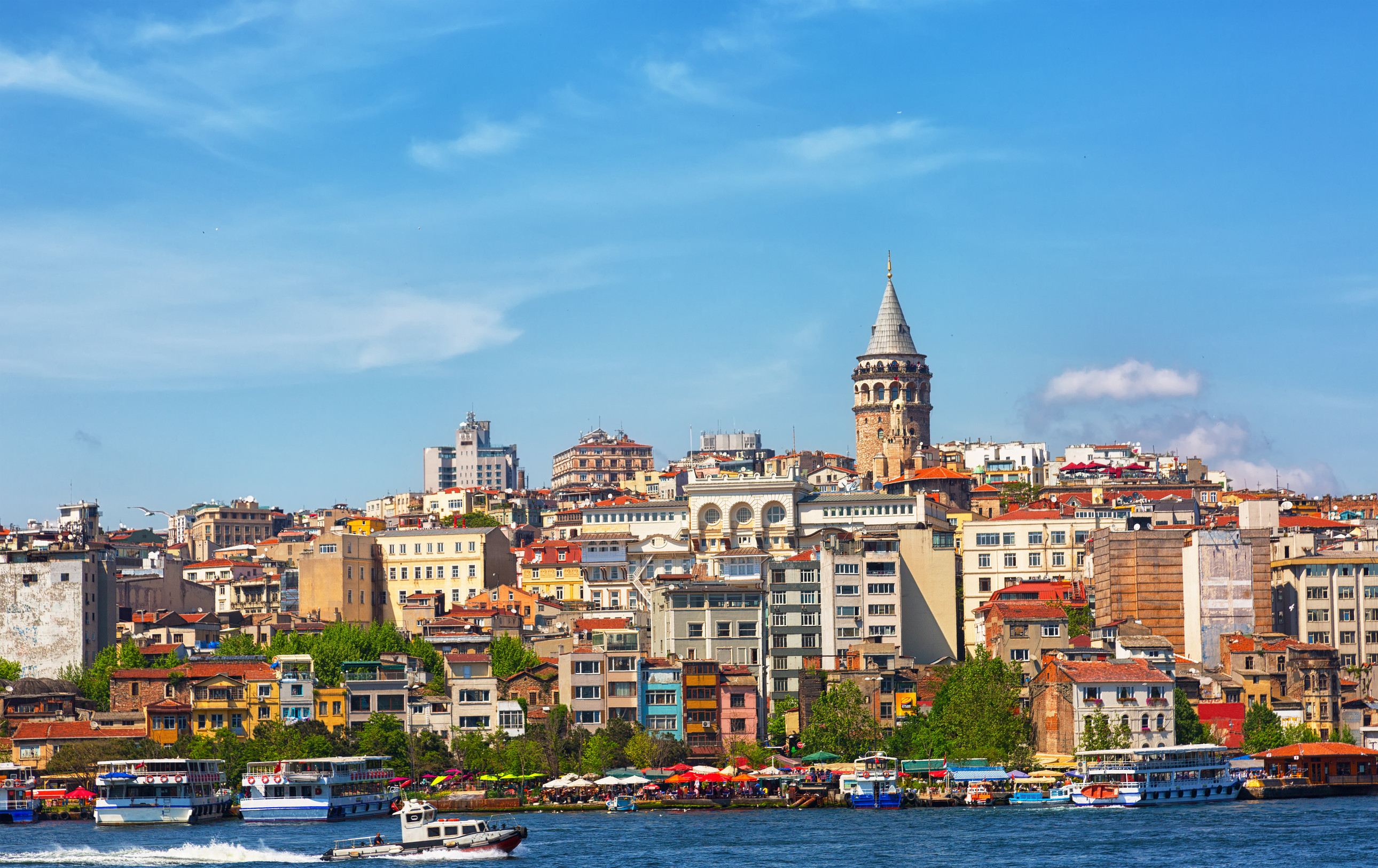 Galata Bridge with traditional fish restaurants