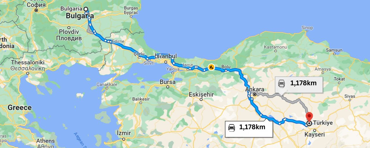Turkey from Bulgaria via Land