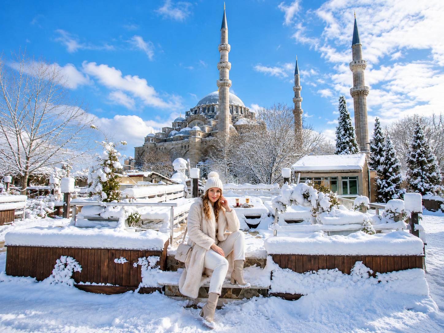 A Girl Posing In Front Of Sleymaniye Mosque