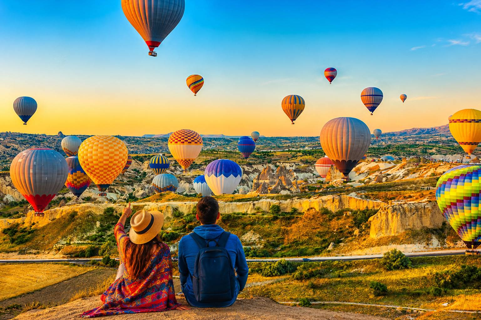 Couple Watching Cappadocia Hot Air Balloons