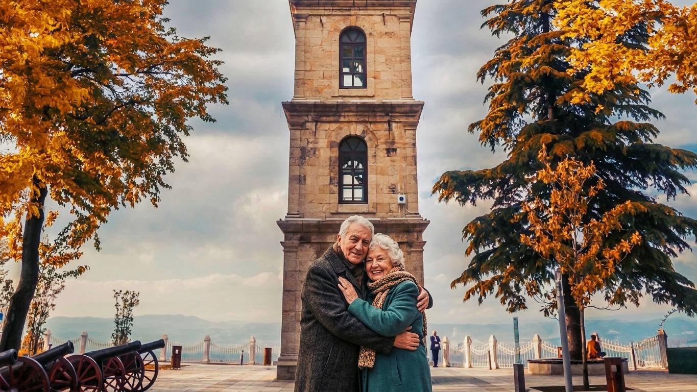 Elderly Couple At Tophane Clock Tower Istanbul