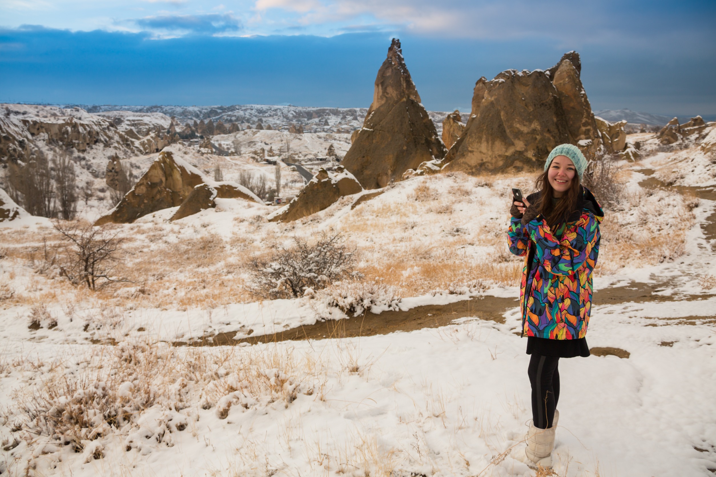 Girl looking at balloons in Cappadocia
