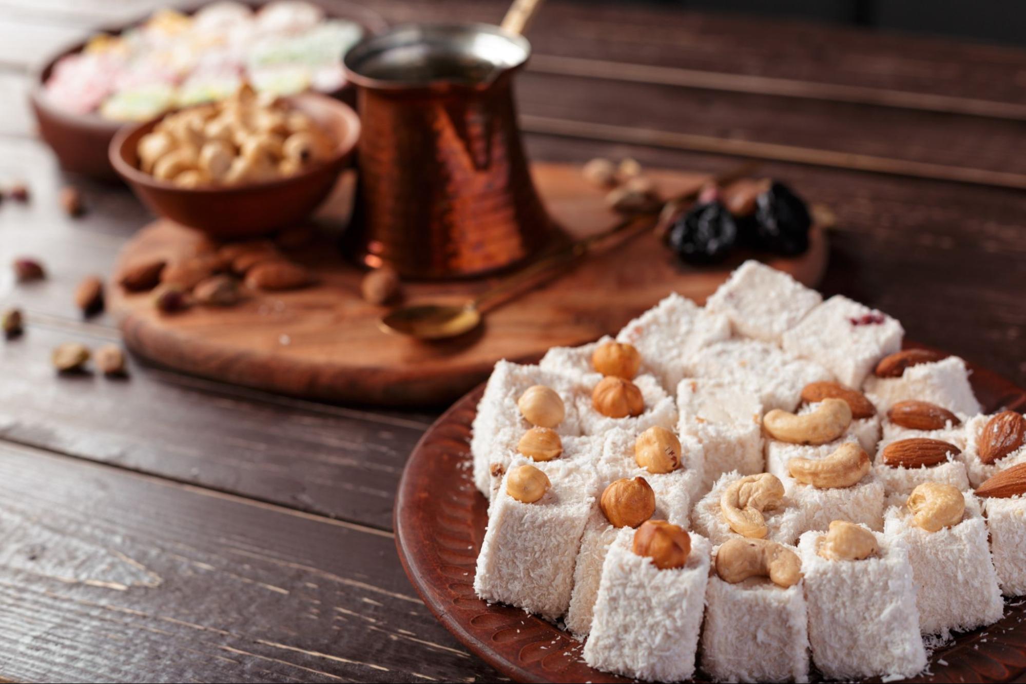Turkish delight on a wooden table