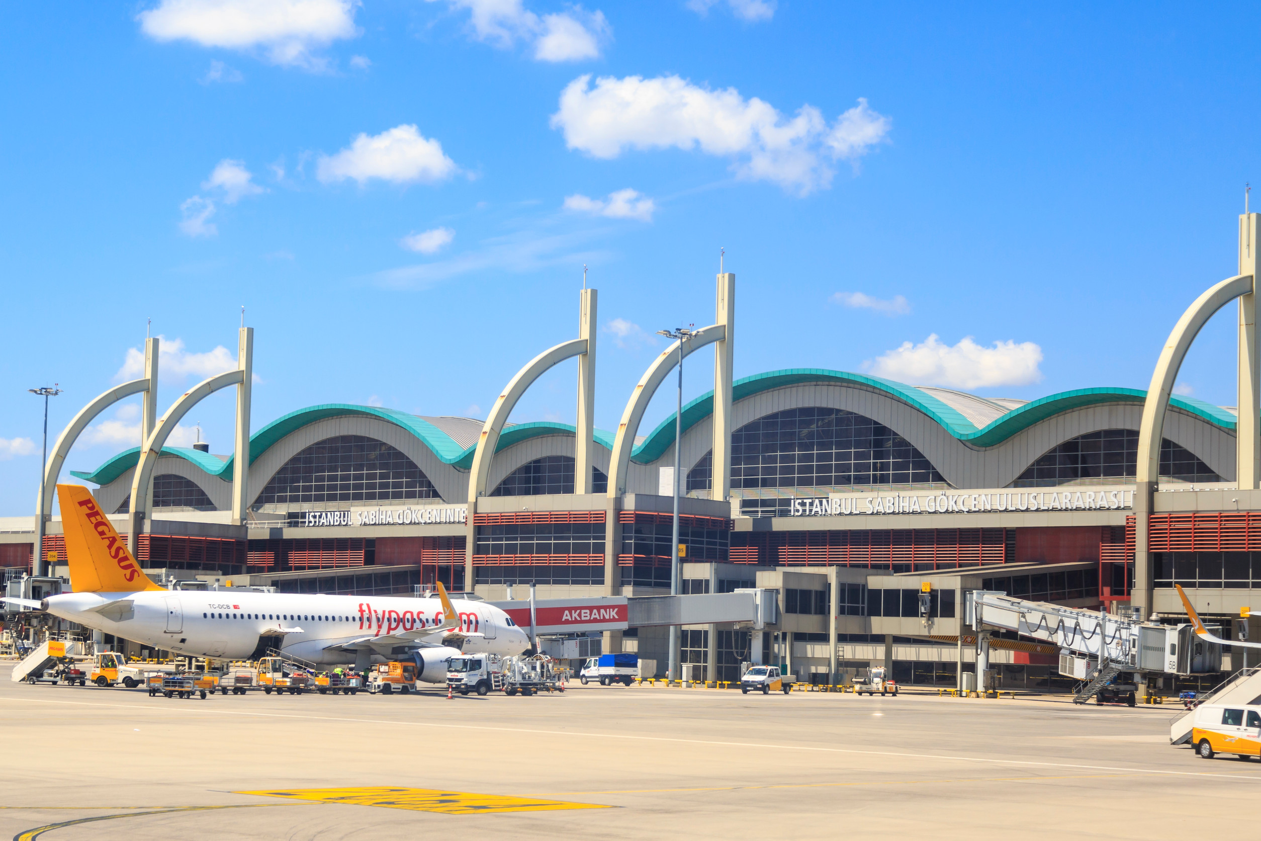 Passenger airplanes docking at Istanbul Sabiha Gokcen Airport