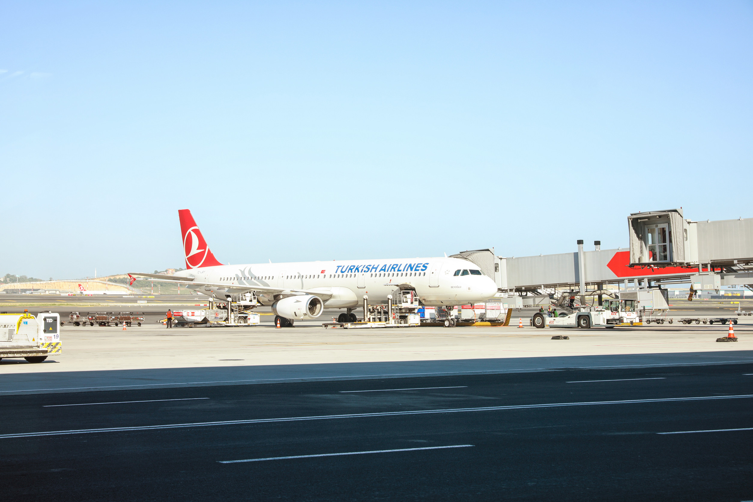 Passenger airplanes docking at Istanbul