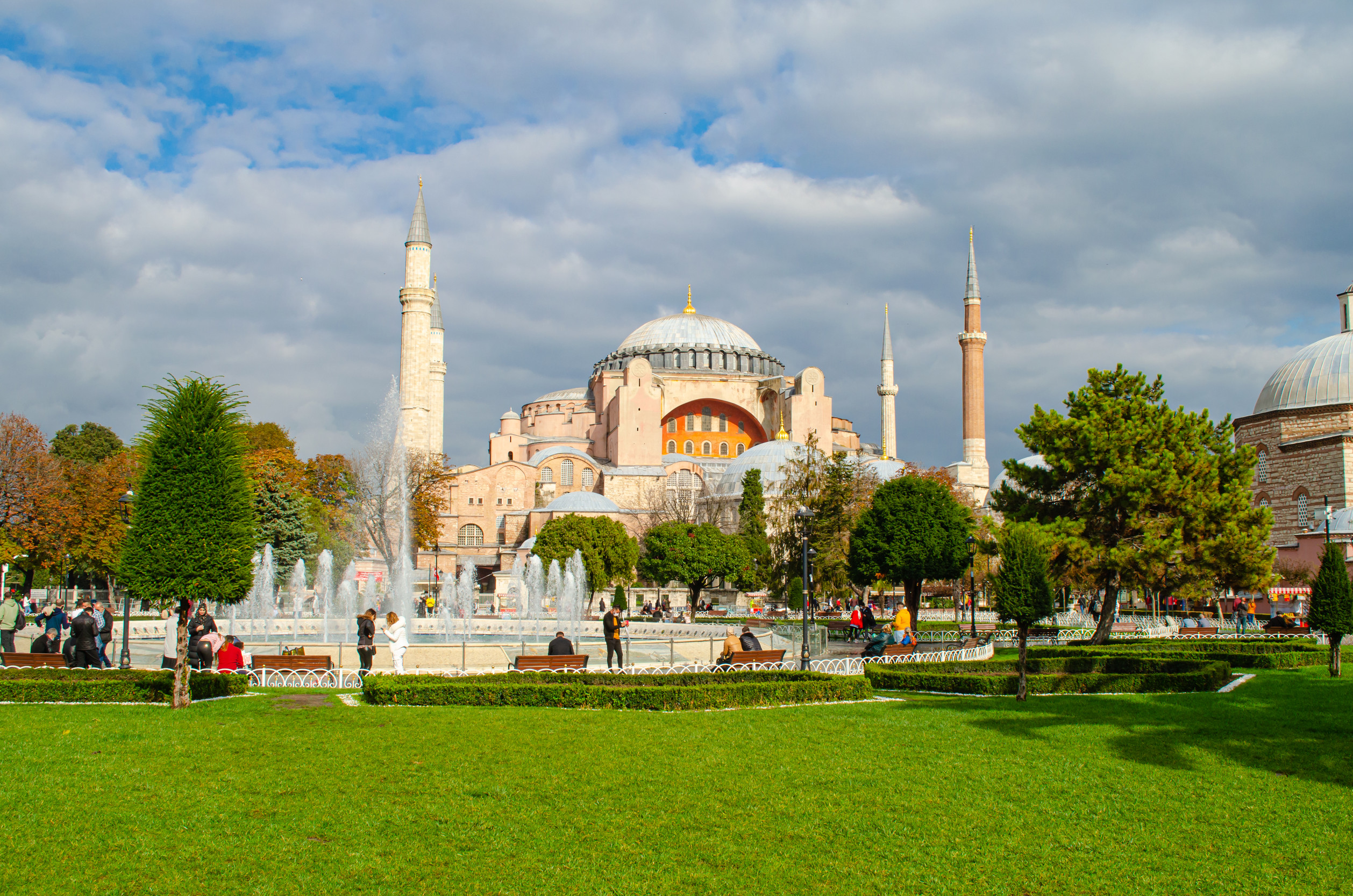 People pray on the street in Ayasofya square
