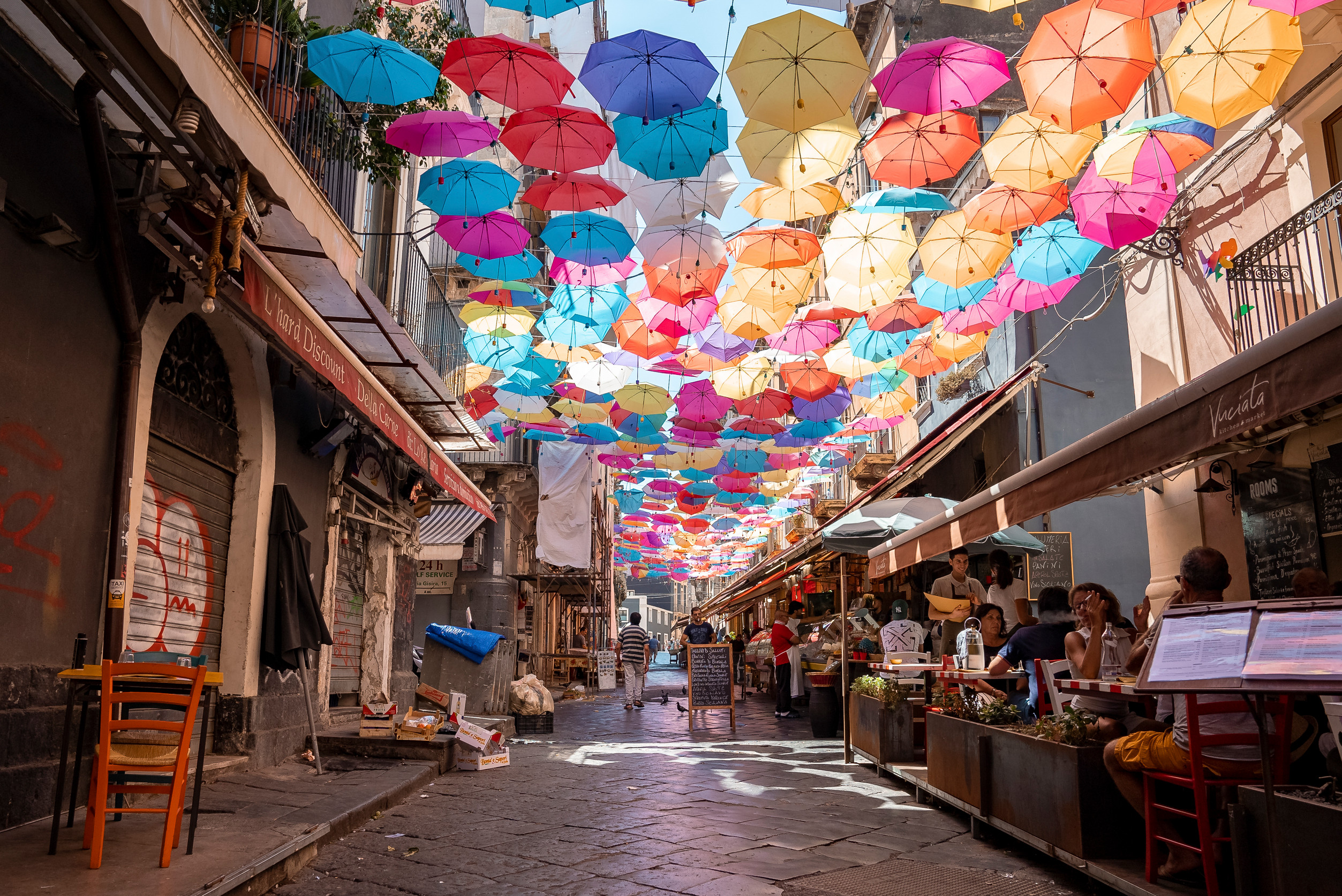 Street Decorated By Multicoloured Umbrellas