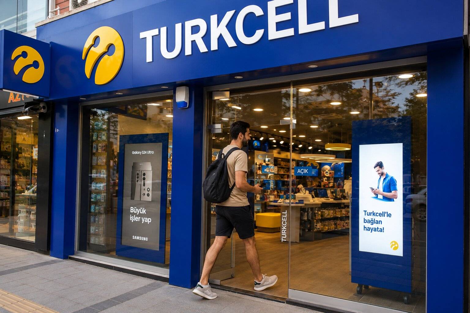 Tourist entering a Turkcell store