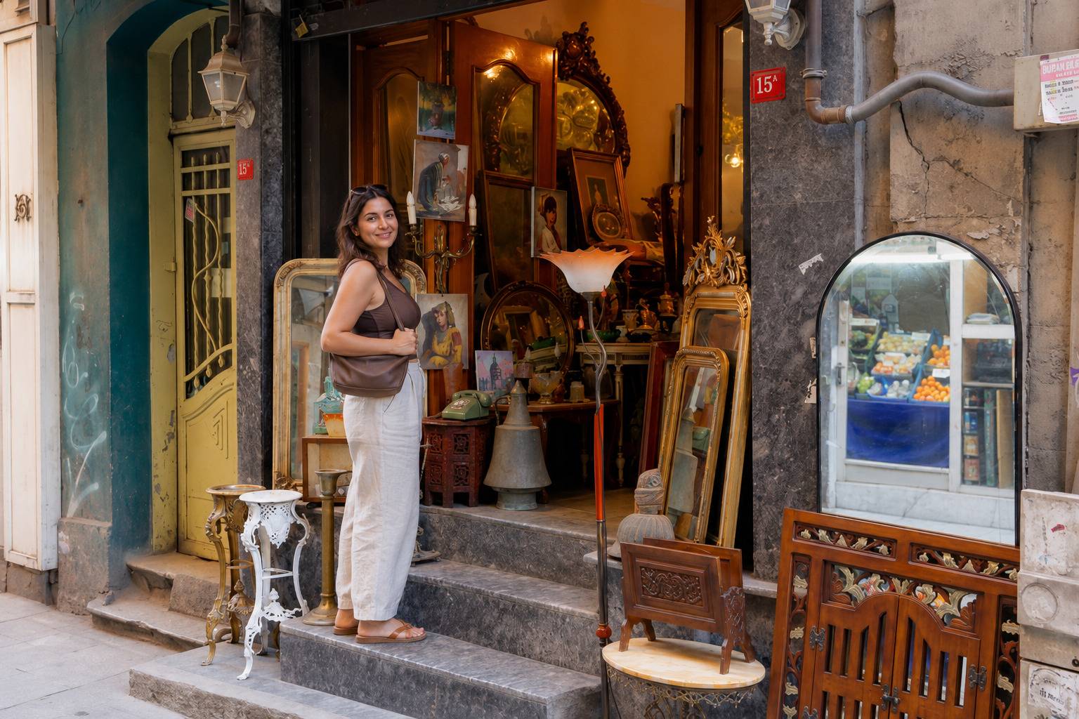 Tourist Outside Antique Shop In Ukurcuma