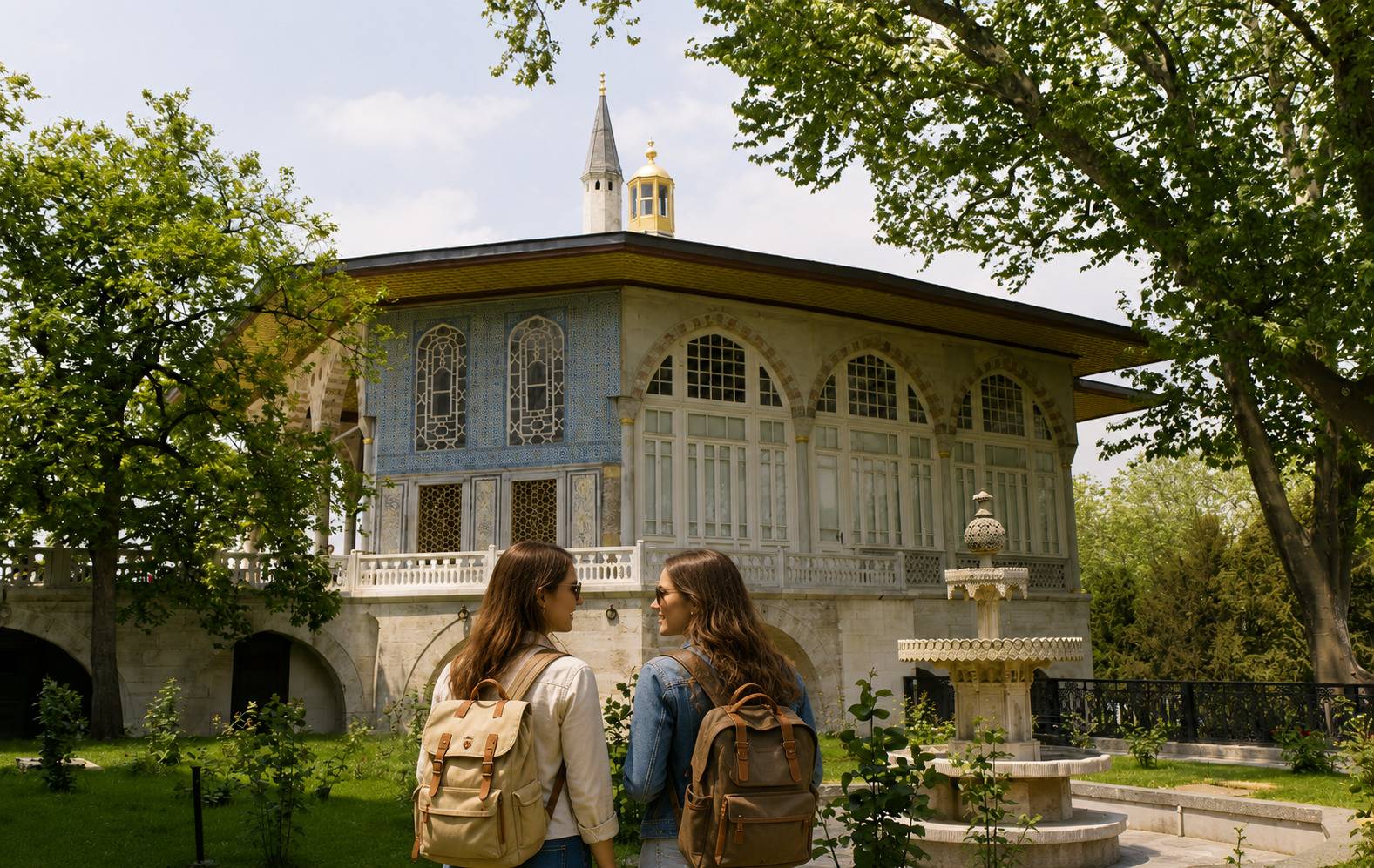 Tourists With Backpacks At Topkapi Palace