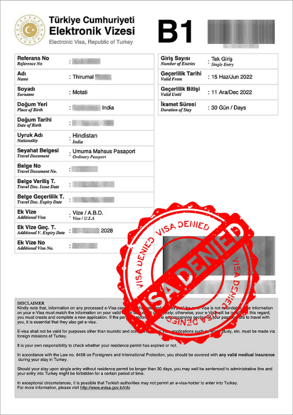 Turkey eVisa Rejected Turkey eVisa Rejected