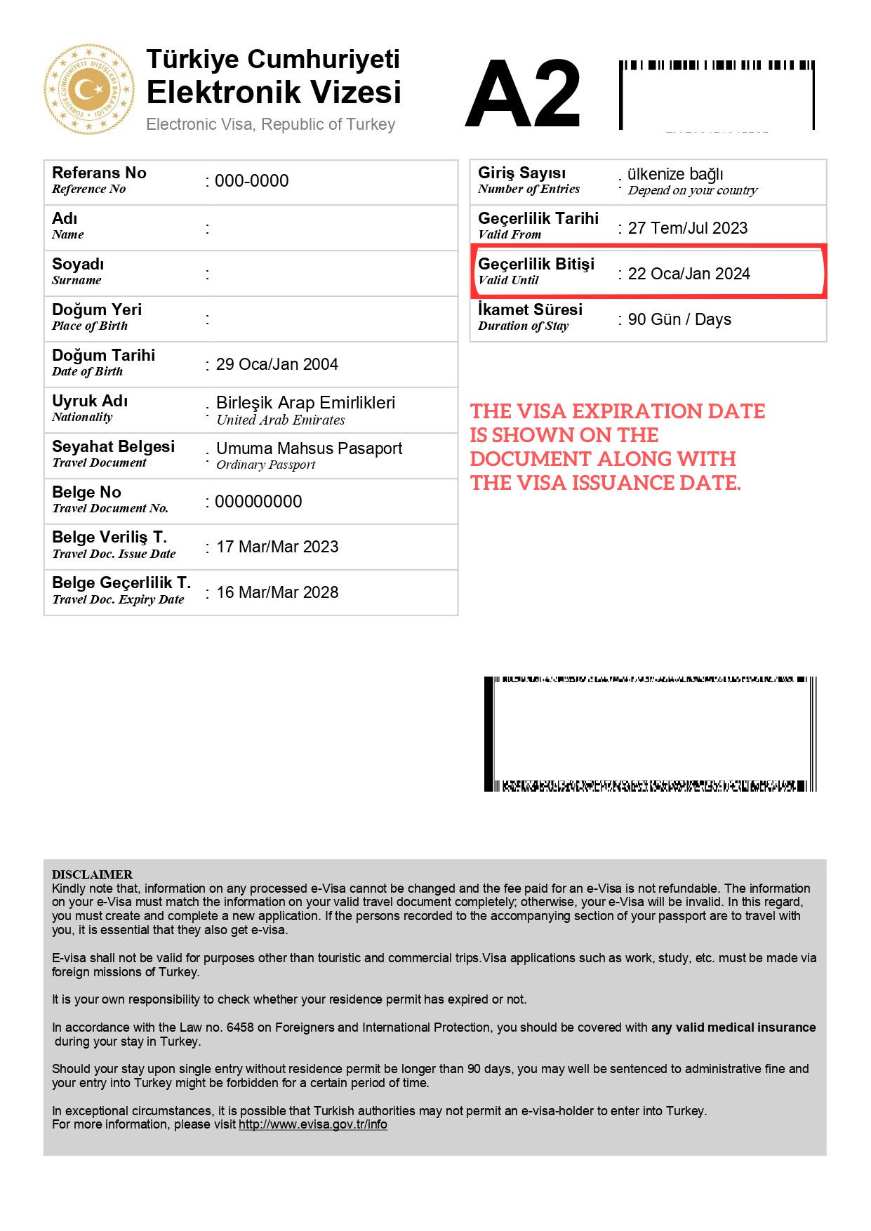 turkey visa validity